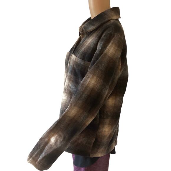 Melloday Plaid Button Front shacket 4 Pockets L brown - Picture 2 of 9